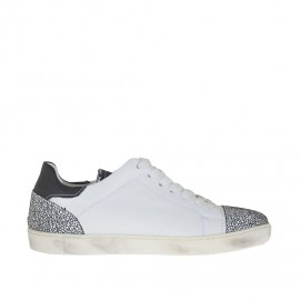 Scarpa stringata da donna in pelle e pelle stampata bianca e nera zeppa 2 - Misure disponibili: 32