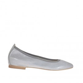 Ballerina da donna con punta sfilata in camoscio rivestito laminato argento tacco 1 - Misure disponibili: 32, 33
