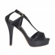 Scarpa aperta da donna con cinturino e plateau in camoscio e pelle nera tacco 10 - Misure disponibili: 31, 34, 42, 46