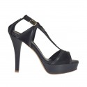 Ouvert chaussures pour femmes avec courroie et plateforme en daim et cuir noir talon 10