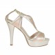 Woman's open shoe with strap and platform in laminated platinum and copper leather heel 10 - Available sizes:  42