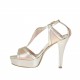 Woman's open shoe with strap and platform in laminated platinum and copper leather heel 10 - Available sizes:  42