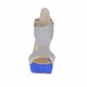 Scarpa aperta da donna con cinturino e plateau in camoscio blu e pelle grigria e laminata platino tacco 10 - Misure disponibili: 43