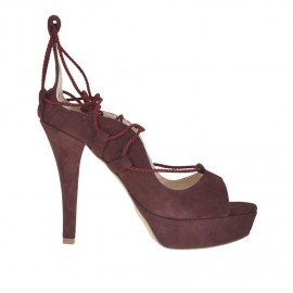 Zapato abierto para mujer con plataforma y cordon en gamuza de color ciruela tacon 10 - Tallas disponibles:  31, 32, 42