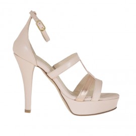 Zapato abierto con cinturon y plataforma en piel de color rosado y laminado cobre tacon 10 - Tallas disponibles:  44, 46