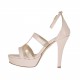 Zapato abierto con cinturon y plataforma en piel de color rosado y laminado cobre tacon 10 - Tallas disponibles:  44, 46
