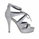 Zapato abierto para mujer en piel laminada gris metalizado con cremallera, cordon y plataforma tacon 10 - Tallas disponibles:  42