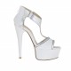 Scarpa aperta da donna con plateau, elastici e cerniera in pelle bianca e laminta argento tacco 13 - Misure disponibili: 34, 42