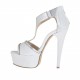 Scarpa aperta da donna con plateau, elastici e cerniera in pelle bianca e laminta argento tacco 13 - Misure disponibili: 42