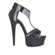 Scarpa aperta da donna con plateau, elastici e cerniera in pelle nera e grigio canna di fucile tacco 13 - Misure disponibili: 42, 45, 46