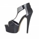 Scarpa aperta da donna con plateau, elastici e cerniera in pelle nera e grigio canna di fucile tacco 13 - Misure disponibili: 42, 45, 46