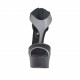 Scarpa aperta da donna con plateau, elastici e cerniera in pelle nera e grigio canna di fucile tacco 13 - Misure disponibili: 42, 45, 46