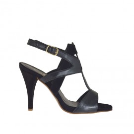 Sandalo da donna con listini incrociati e plateau in pelle e camoscio nero tacco 8 - Misure disponibili: 42