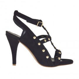 Sandalo da donna con plateau, borchie e cinturino in camoscio nero tacco 8 - Misure disponibili: 34, 42, 46
