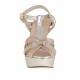 Sandalo da donna con listini incrociati e plateau in pelle laminato platino e rame tacco 10 - Misure disponibili: 42, 43