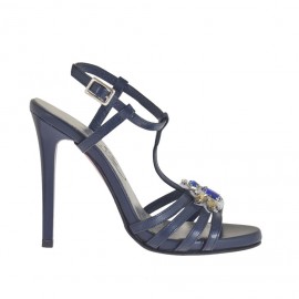 Sandalo da donna modello Charleston con cinturino, listini, strass e plateau in pelle blu con tacco verniciato 11 - Misure disponibili: 42
