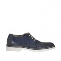 Zapato con cordones para hombre en piel perforada azul