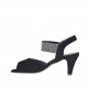 Sandalo da donna con disegno di borchie argento, oro e canna di fucile in camoscio nero tacco 6 - Misure disponibili: 32