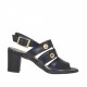 Sandale à bandes pour femmes avec goujons dorés en cuir noir talon 6 - Pointures disponibles:  32
