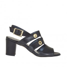 Woman's strappy sandal with golden studs in black leather heel 6 - Available sizes:  32
