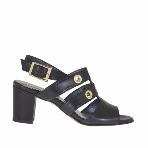 Woman's strappy sandal with golden studs in black leather heel 6 - Available sizes:  32