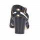 Sandale à bandes pour femmes avec goujons dorés en cuir noir talon 6 - Pointures disponibles:  32