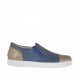 Damenschuh mit glitzernden Gummibändern aus blauem und bronzefarbenem laminiertem Leder und Keilabsatz 2 - Verfügbare Größen:  32, 46