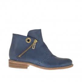 Damenstiefelette mit Reißverschlüssen und Spike aus blauem Leder Absatz 2 - Verfügbare Größen:  33