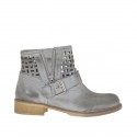 Damenstiefelette mit Schnalle und Reissverschluss aus grauem perforiertem Vintage-Leder Absatz 3