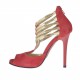 Scarpa aperta da donna con cerniera e cinturini in camoscio rosso e vernice platino con plateau tacco 10 - Misure disponibili: 42