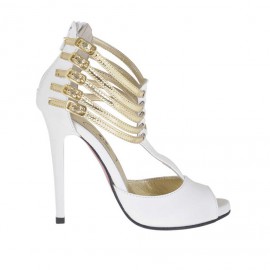 Chaussure ouvert pour femmes avec fermeture éclair, plateforme et courroies en cuir blanc et cuir verni platine talon 10 - Pointures disponibles:  34, 42, 43