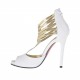 Scarpa aperta da donna con cerniera e cinturini in pelle bianca e vernice platino con plateau tacco 10 - Misure disponibili: 34, 42, 43