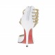 Scarpa aperta da donna con cerniera e cinturini in pelle bianca e vernice platino con plateau tacco 10 - Misure disponibili: 34, 42, 43