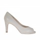 Zapato de salon abierto en punta para mujer con plataforma en piel gris tacon 8 - Tallas disponibles:  44