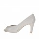 Zapato de salon abierto en punta para mujer con plataforma en piel gris tacon 8 - Tallas disponibles:  44