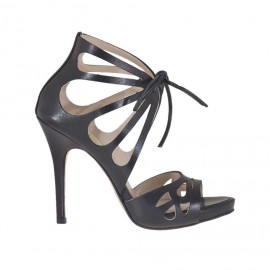Escarpin ouvert à lacets pour femmes en cuir perforé noir avec plateforme et talon 11 - Pointures disponibles:  31