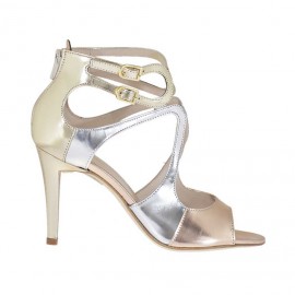 Scarpa aperta da donna con cinturini e cerniera posteriore in vernice argento, platino e rame tacco 9 - Misure disponibili: 32, 34, 46