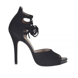 Scarpa aperta da donna con plateau e stringa in camoscio nero tacco 11 - Misure disponibili: 31