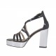 Scarpa aperta da donna con listini e cinturino in pelle nera con plateau e tacco 10 in vernice argento - Misure disponibili: 42, 43