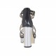 Scarpa aperta da donna con listini e cinturino in pelle nera con plateau e tacco 10 in vernice argento - Misure disponibili: 42, 43