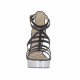 Scarpa aperta da donna con listini e cinturino in pelle nera con plateau e tacco 10 in vernice argento - Misure disponibili: 42, 43