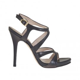 Sandalo da donna con plateau interno in pelle nera tacco 11 - Misure disponibili: 42