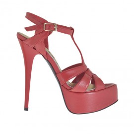 Sandalia para mujer con tiras cruzadas y plataforma en piel de color rojo tacon 13 - Tallas disponibles:  42