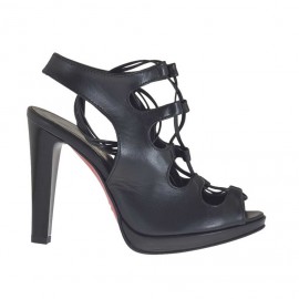 Sandalia para mujer con plataforma y cordones en piel negra tacon barnizado 10 - Tallas disponibles:  42