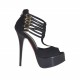 Scarpa aperta da donna con plateau, cerniera e cinturini in camoscio e vernice nera tacco 13 - Misure disponibili: 42, 45
