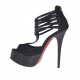 Scarpa aperta da donna con plateau, cerniera e cinturini in camoscio e vernice nera tacco 13 - Misure disponibili: 42, 45