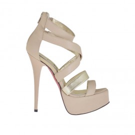 Chaussure ouvert pour femmes avec fermeture éclair et plateforme en cuir poudre beige et platine talon 13 - Pointures disponibles:  42