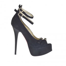 Chaussure ouvert pour femmes avec plateforme et courroies en daim noir talon en vernis 13 - Pointures disponibles:  42