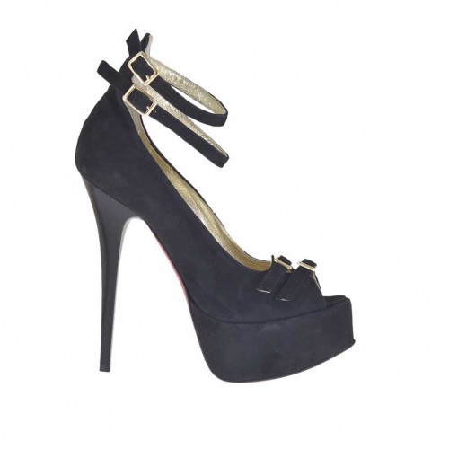 Scarpa aperta da donna con plateau e cinturini in camoscio nero tacco verniciato 13 - Misure disponibili: 42, 46