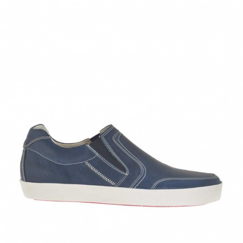 Sportlicher Herrenschuh mit Gummibändern aus blauem Leder  - Verfügbare Größen:  46